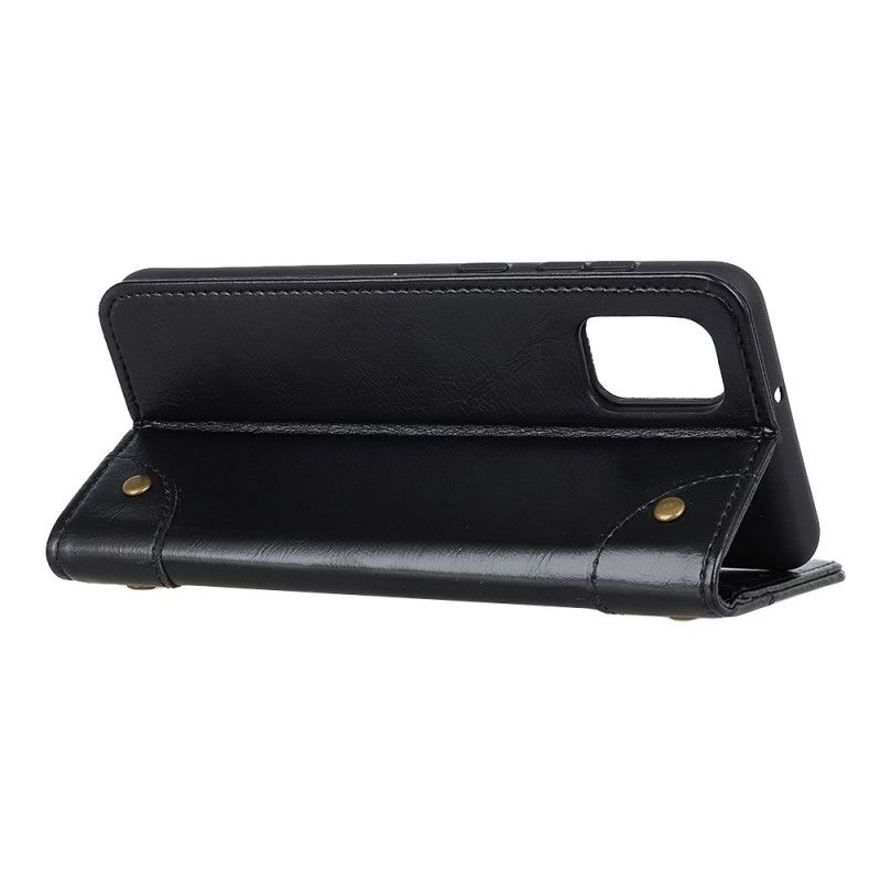 Flip Case Für Samsung Galaxy A02S Schwarz Vintage Spaltledernieten