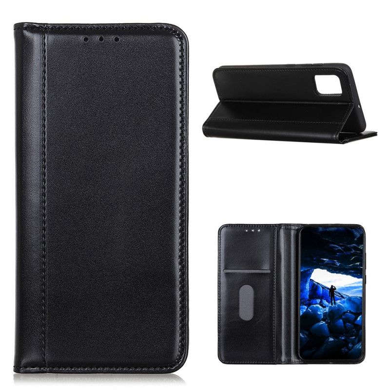 Flip Case Samsung Galaxy A02S Schwarz Handyhülle Glänzendes Spaltleder