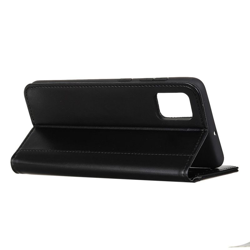 Flip Case Samsung Galaxy A02S Schwarz Handyhülle Glänzendes Spaltleder