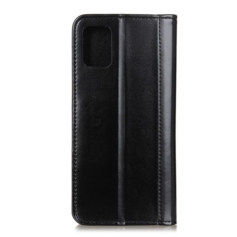 Flip Case Samsung Galaxy A02S Schwarz Handyhülle Glänzendes Spaltleder