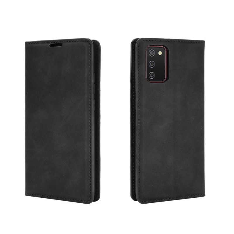 Flip Case Samsung Galaxy A02S Schwarz Weicher Ledereffekt