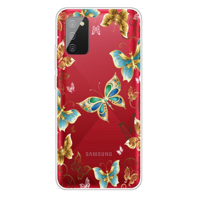 Hülle Für Samsung Galaxy A02S Dunkelblau Design Schmetterlinge