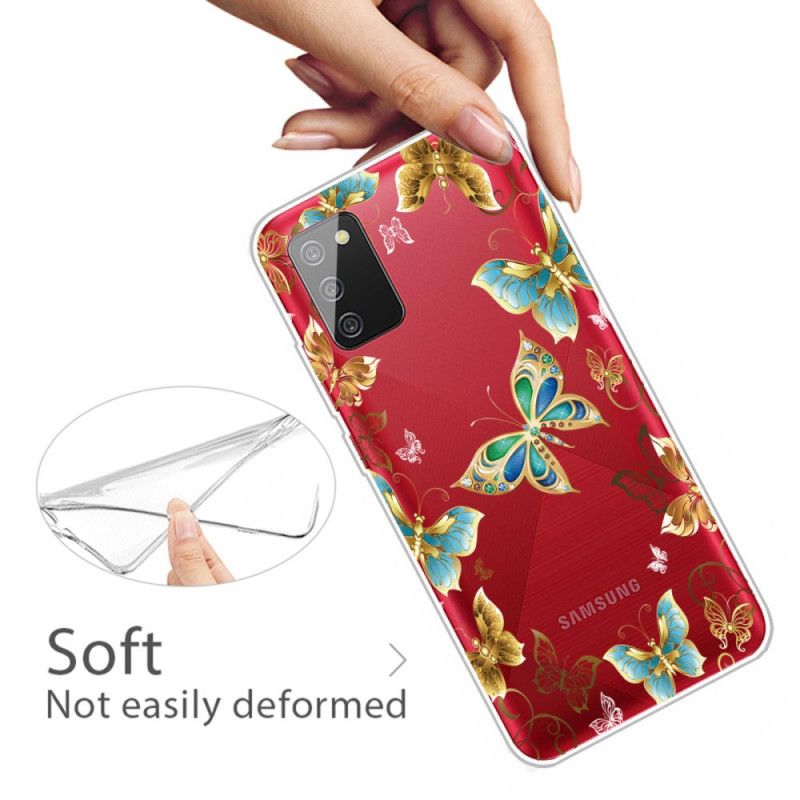 Hülle Für Samsung Galaxy A02S Dunkelblau Design Schmetterlinge