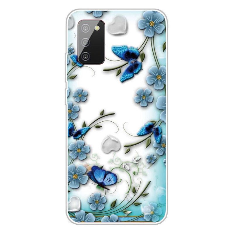 Hülle Für Samsung Galaxy A02S Transparente Retro-Schmetterlinge Und Blumen