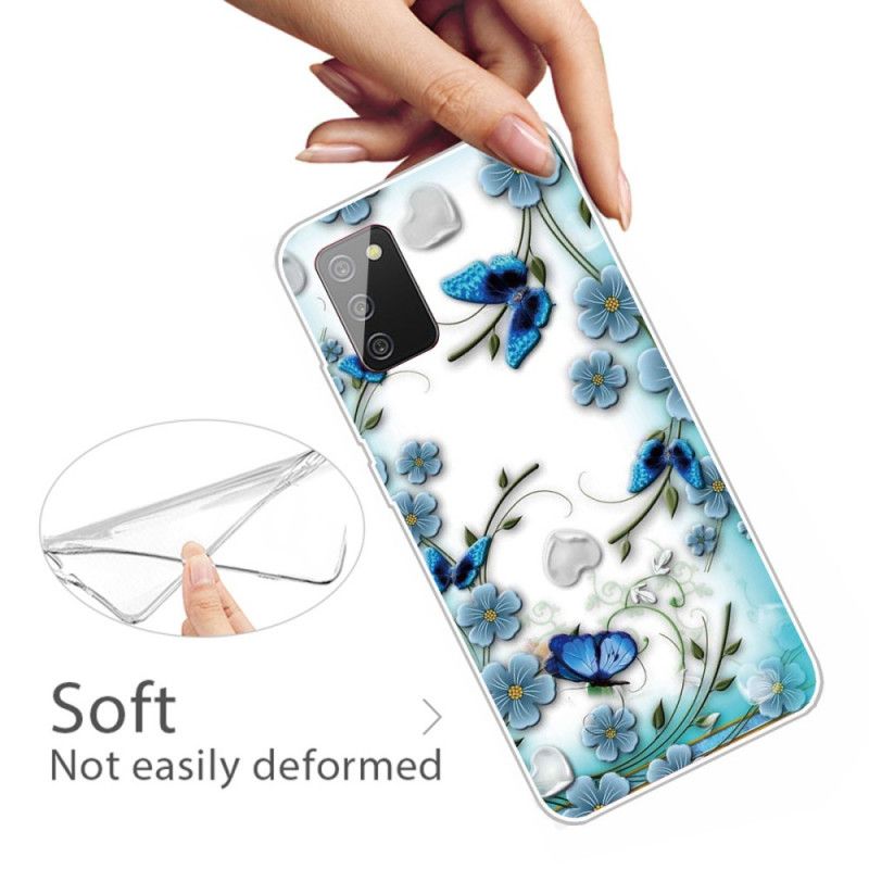 Hülle Für Samsung Galaxy A02S Transparente Retro-Schmetterlinge Und Blumen
