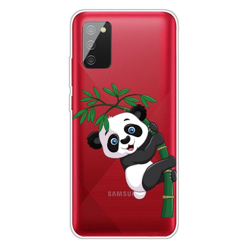 Hülle Für Samsung Galaxy A02S Transparenter Panda Auf Bambus