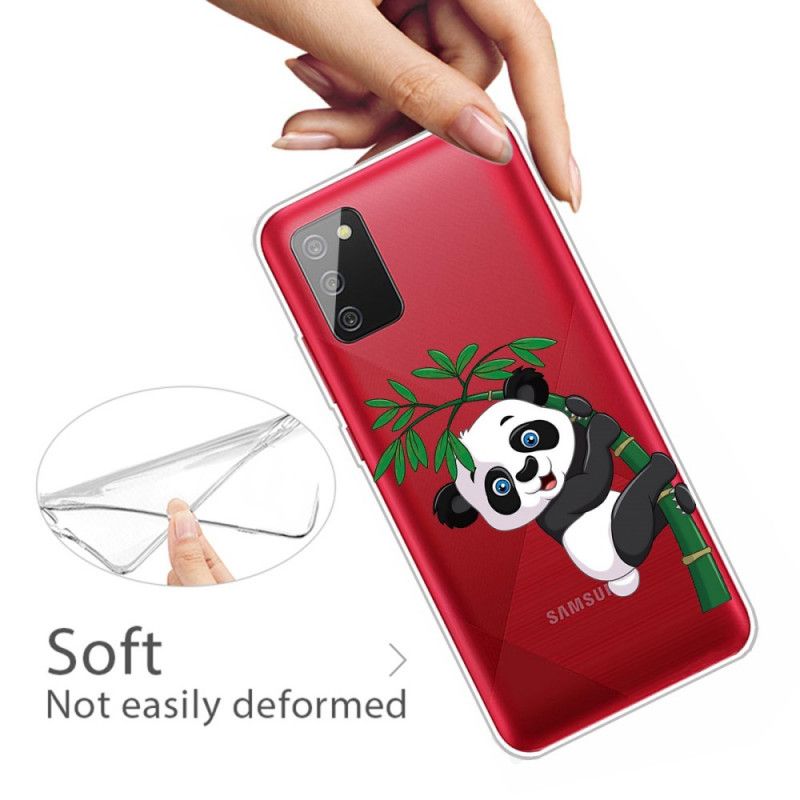 Hülle Für Samsung Galaxy A02S Transparenter Panda Auf Bambus