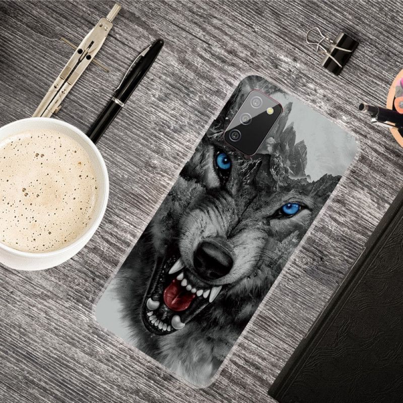 Hülle Samsung Galaxy A02S Schwarz Erhabener Wolf