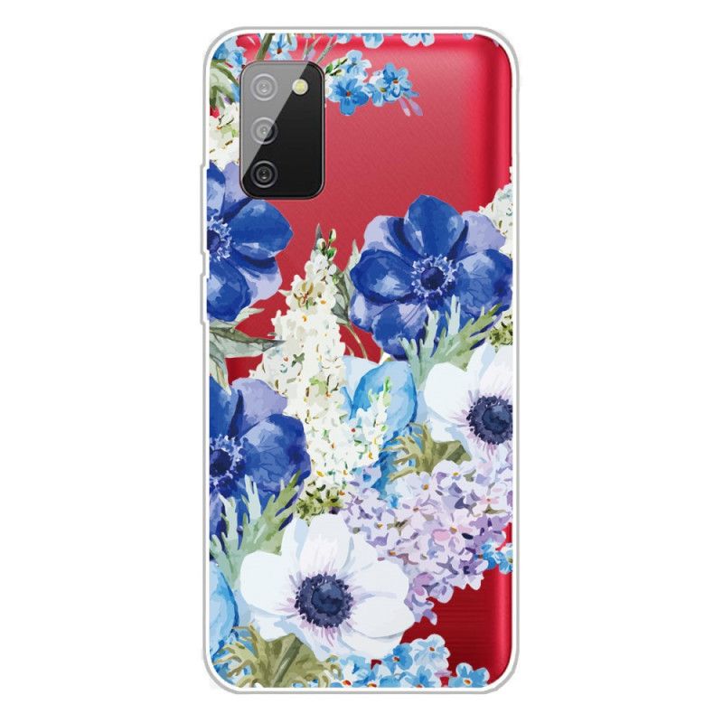 Hülle Samsung Galaxy A02S Transparente Aquarellblaue Blüten