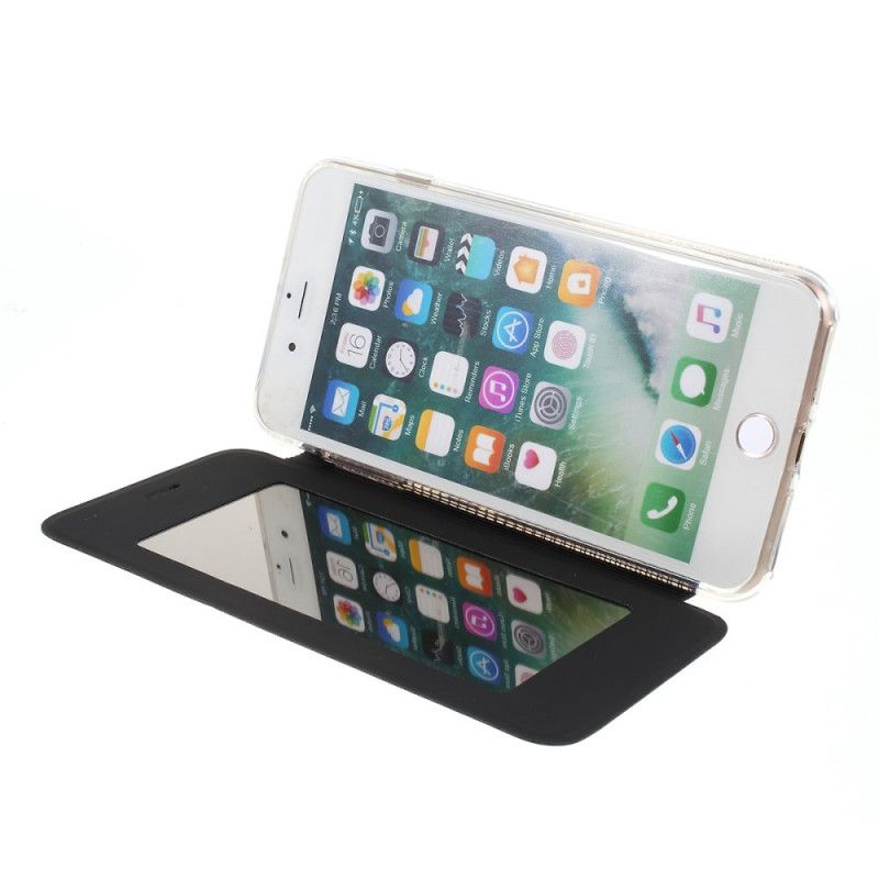 Flip Case iPhone 7 Plus / 8 Plus Schwarz Spiegel- Und Ledereffekt