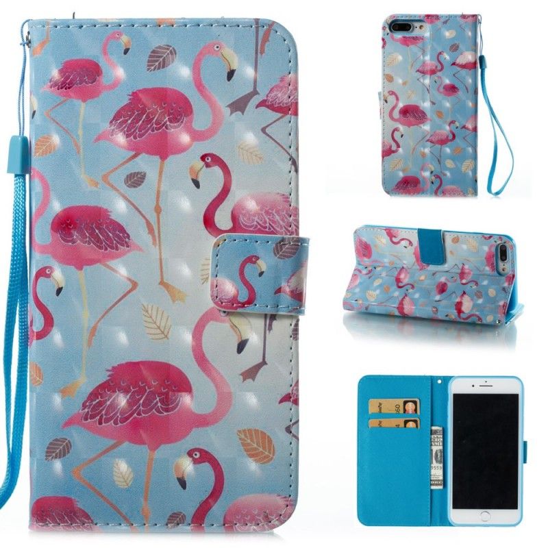Lederhüllen iPhone 7 Plus / 8 Plus Weiß Mehrere Flamingos
