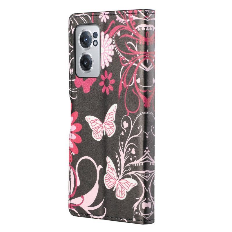 Lederhüllen Für OnePlus Nord CE 2 5G Blumen Und Schmetterlinge