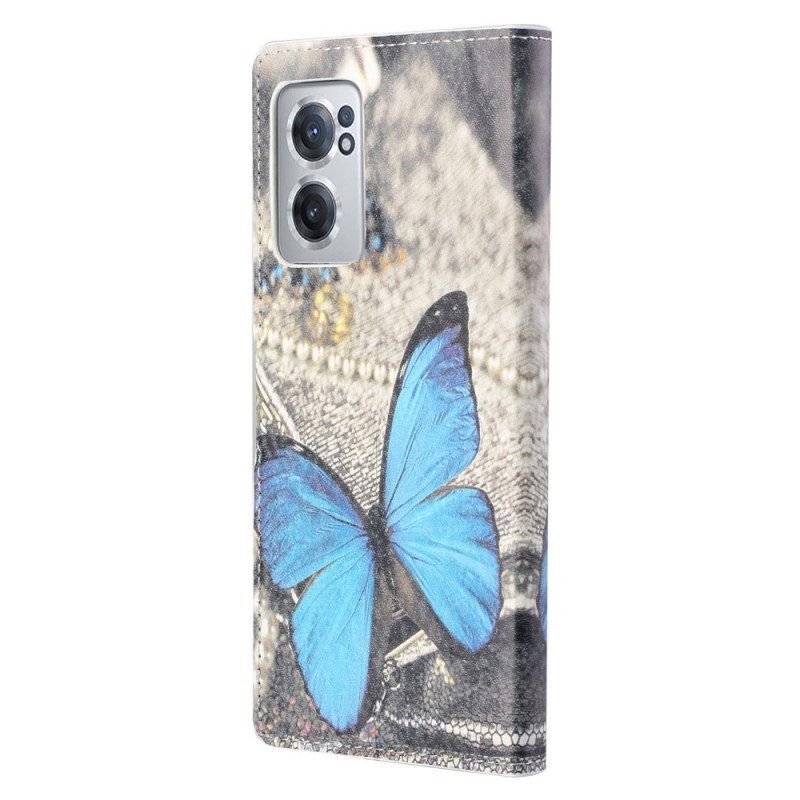 Lederhüllen Für OnePlus Nord CE 2 5G Schmetterling Auf Stoff