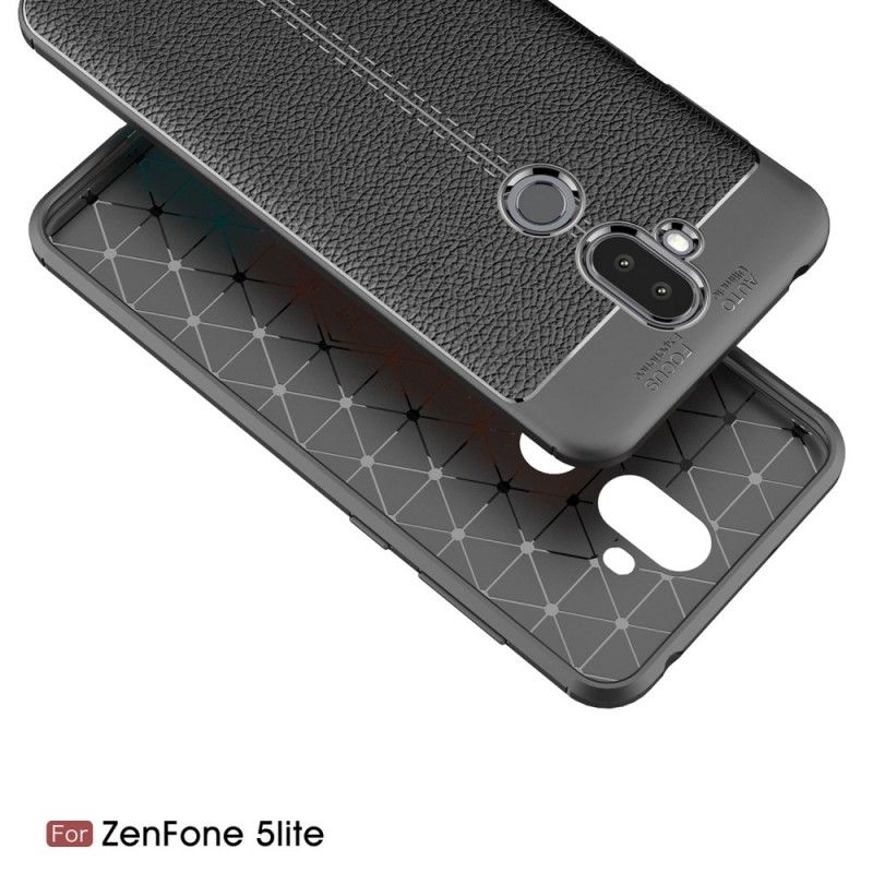 Hülle Asus ZenFone 5 Lite Schwarz Doppellinien-Litschileder-Effekt