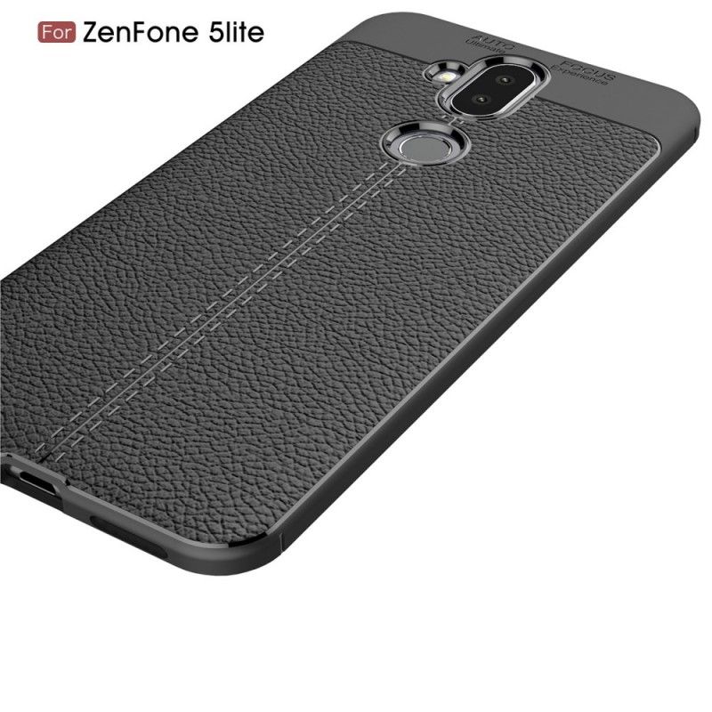 Hülle Asus ZenFone 5 Lite Schwarz Doppellinien-Litschileder-Effekt