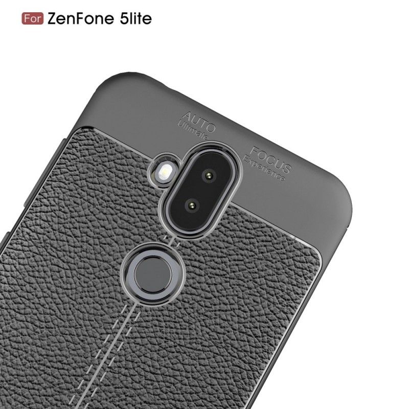 Hülle Asus ZenFone 5 Lite Schwarz Doppellinien-Litschileder-Effekt