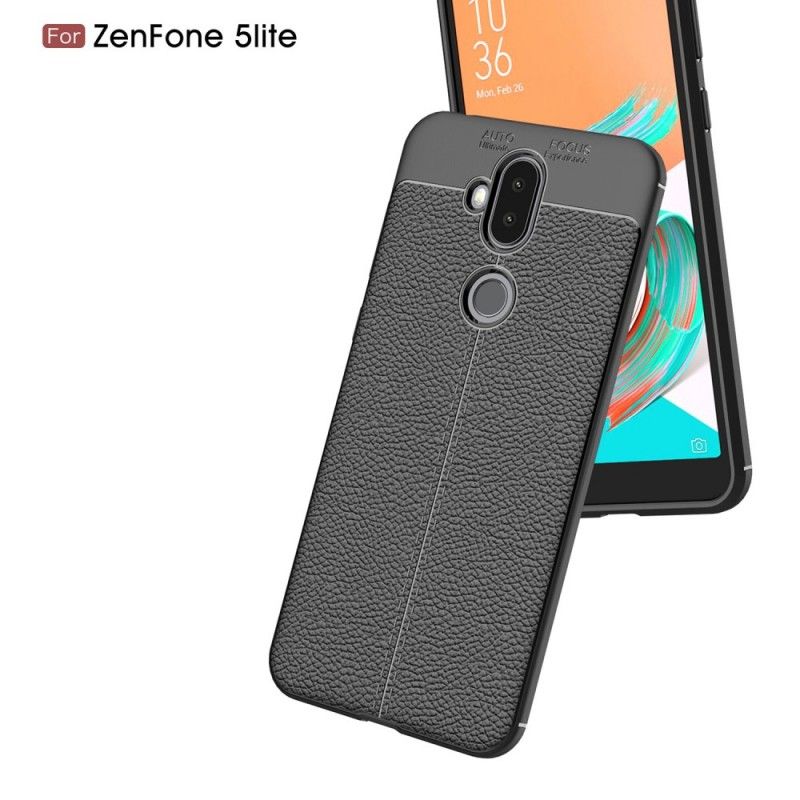 Hülle Asus ZenFone 5 Lite Schwarz Doppellinien-Litschileder-Effekt