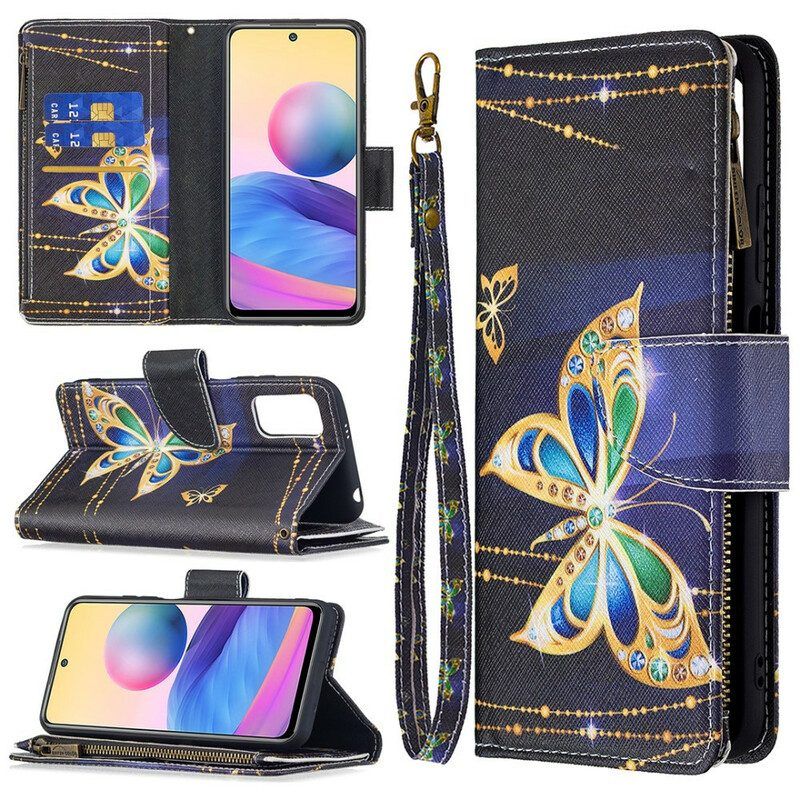 Flip Case Für Poco M3 Pro 5G Reißverschlusstasche Mit Schmetterlingen