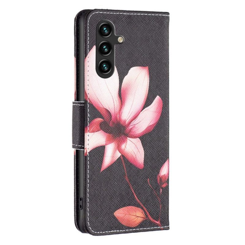 Flip Case Für Samsung Galaxy A14 / A14 5G Blume Auf Schwarzem Hintergrund