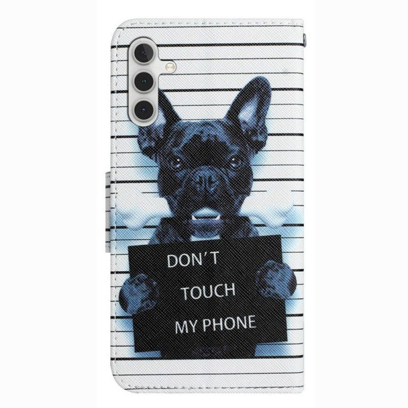 Flip Case Für Samsung Galaxy A14 / A14 5G Mit Kordel Hund Nicht Berühren Mit Lanyard