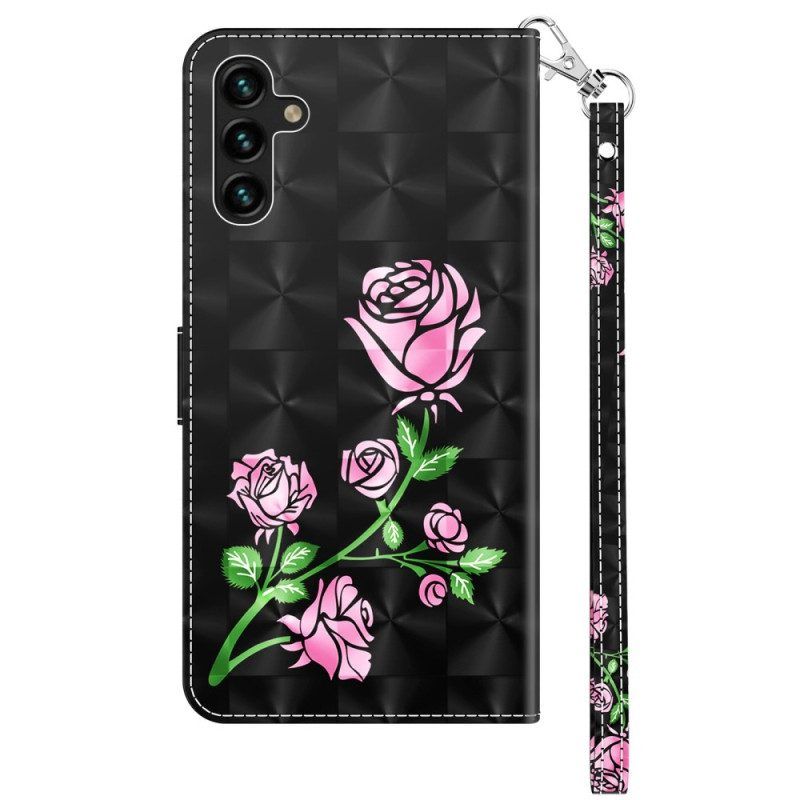 Flip Case Für Samsung Galaxy A14 / A14 5G Mit Kordel Riemenrosen