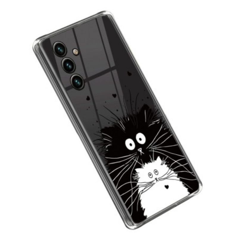 Hülle Für Samsung Galaxy A14 / A14 5G Transparente Weiße Katze. Schwarze Katze