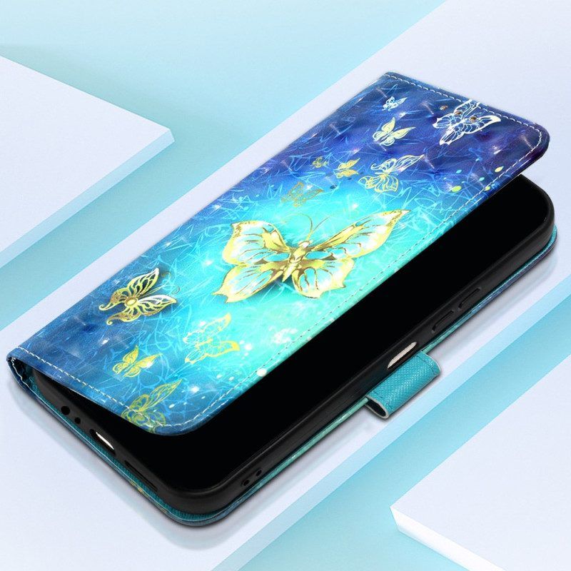 Lederhüllen Für Samsung Galaxy A14 / A14 5G Mit Kordel Atemberaubende Tanga-schmetterlinge