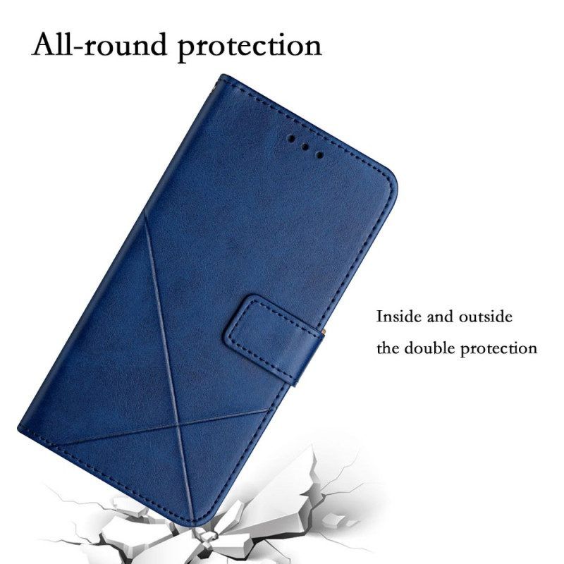 Lederhüllen Für Samsung Galaxy A14 / A14 5G Mit Kordel Geometrischer Lederstil Mit Riemchen