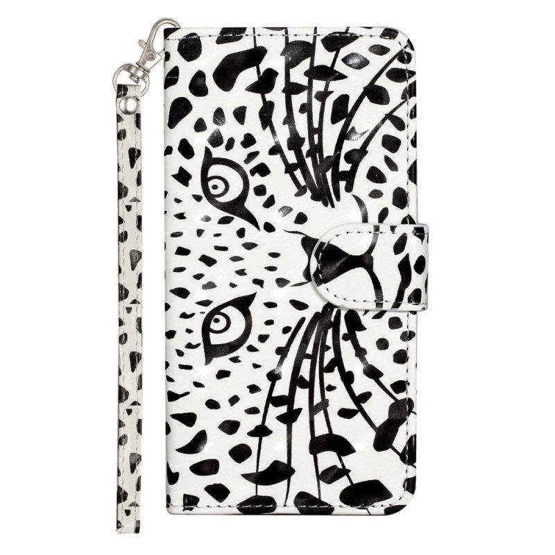Lederhüllen Für Samsung Galaxy A14 / A14 5G Mit Kordel Riemchen-leopard
