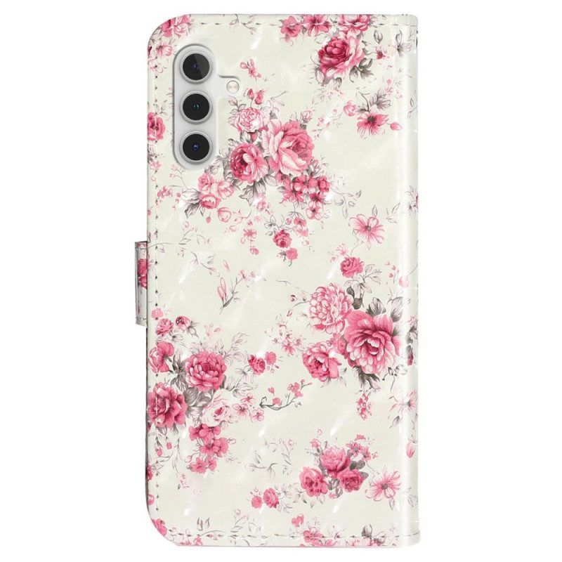 Lederhüllen Für Samsung Galaxy A14 / A14 5G Mit Kordel Riemen Liberty Flowers