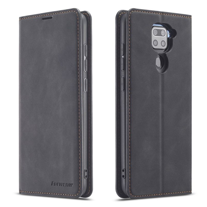 Flip Case Für Xiaomi Redmi Note 9 Schwarz Forwenw Ledereffekt