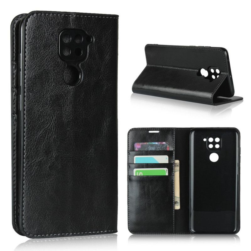 Flip Case Xiaomi Redmi Note 9 Schwarz Echtes Leder