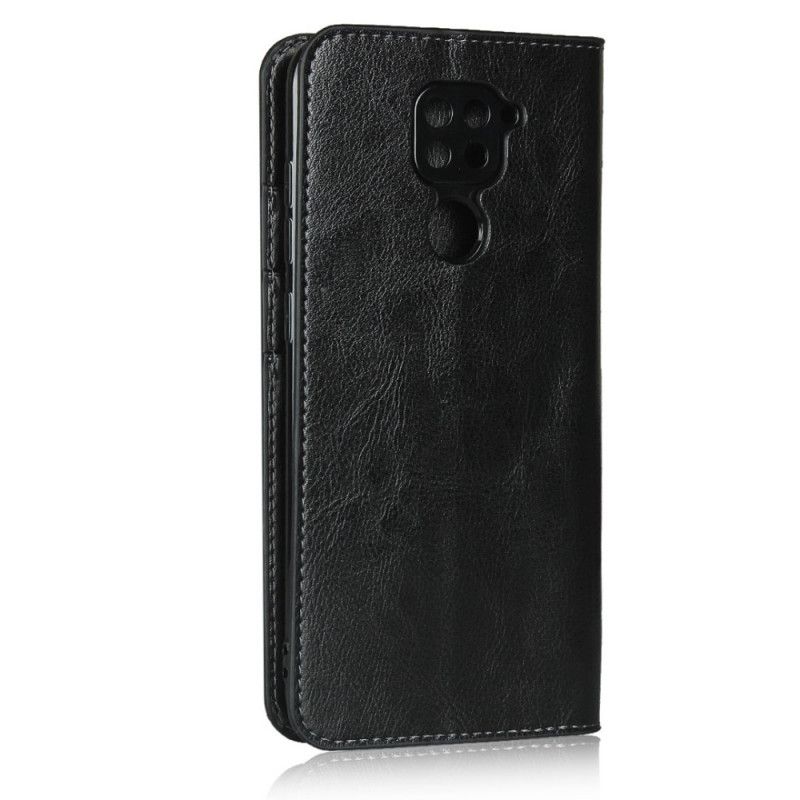 Flip Case Xiaomi Redmi Note 9 Schwarz Echtes Leder