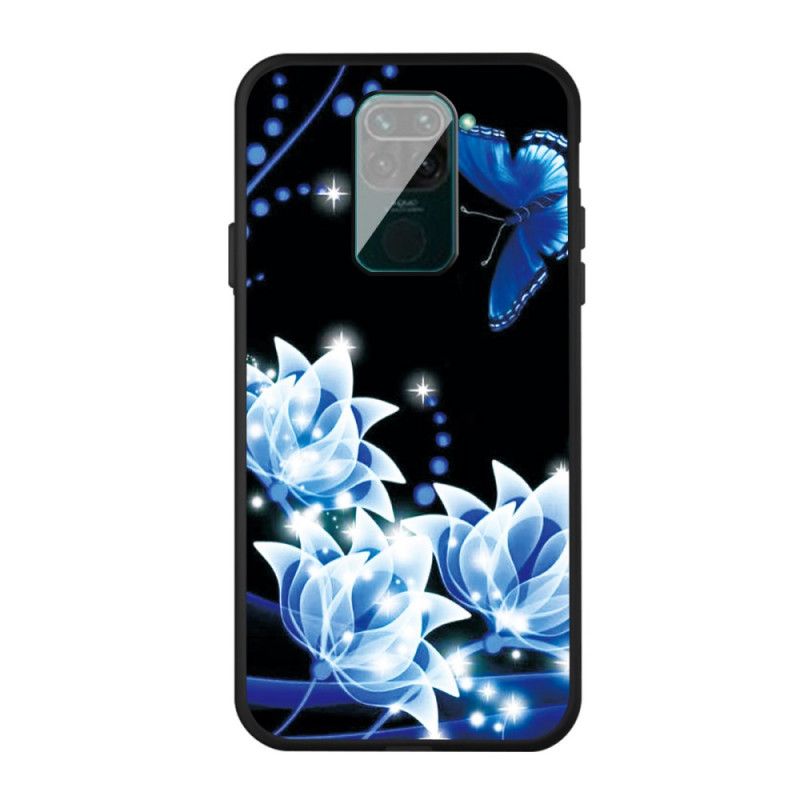 Hülle Xiaomi Redmi Note 9 Handyhülle Schmetterling Und Blaue Blüten