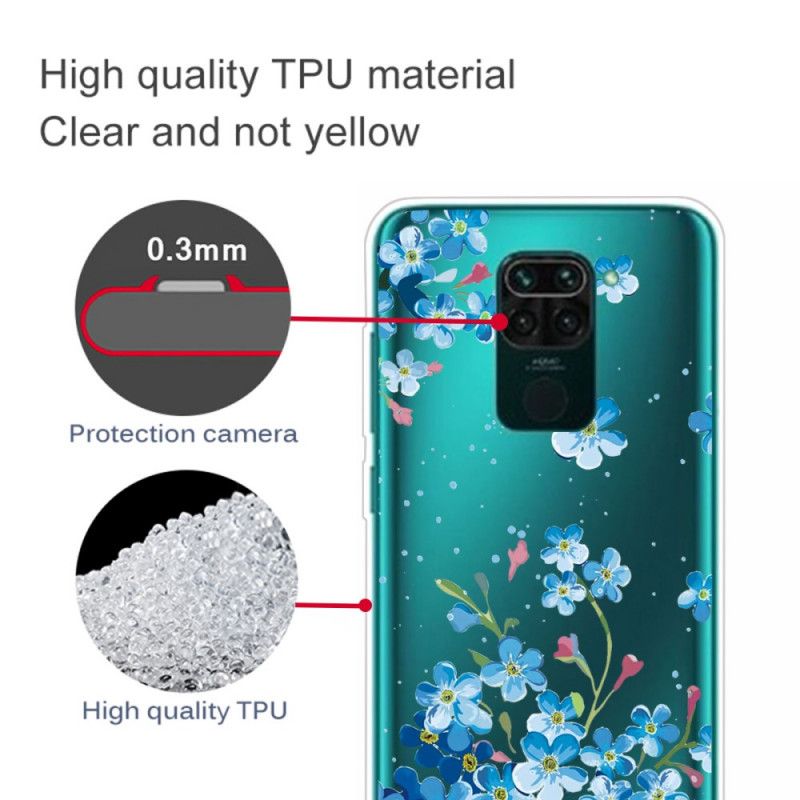 Hülle Xiaomi Redmi Note 9 Handyhülle Strauß Blauer Blumen