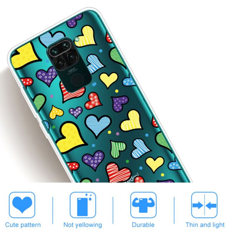 Hülle Xiaomi Redmi Note 9 Mehrfarbige Herzen