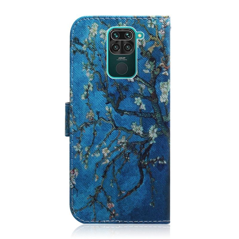 Lederhüllen Xiaomi Redmi Note 9 Blühender Baum Blauer Hintergrund