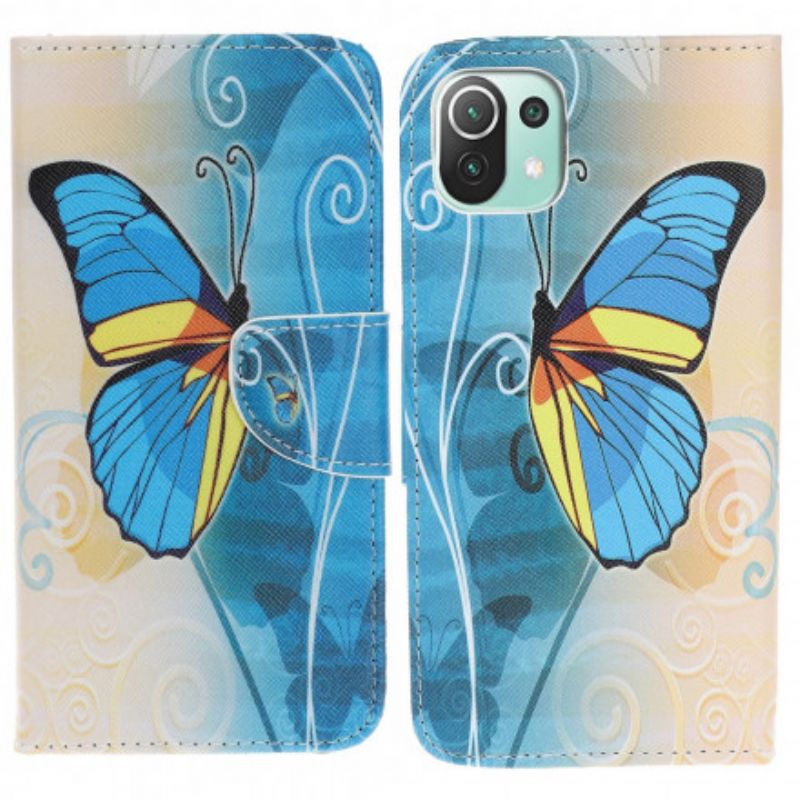 Lederhüllen Xiaomi Mi 11 Lite 5g Ne / Mi 11 Lite 4g / 5g Blauer Und Gelber Schmetterling