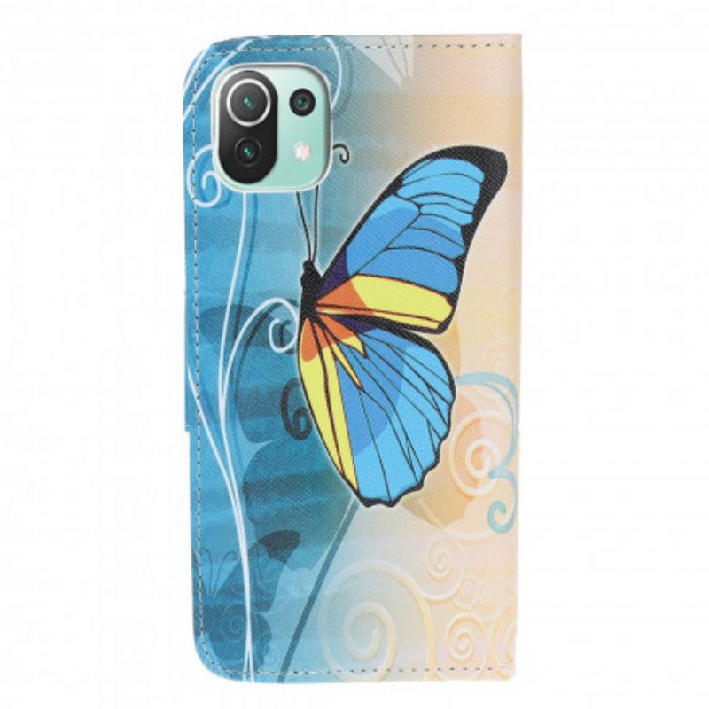 Lederhüllen Xiaomi Mi 11 Lite 5g Ne / Mi 11 Lite 4g / 5g Blauer Und Gelber Schmetterling