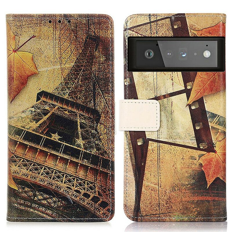 Lederhüllen Google Pixel 6 Pro Handyhülle Eiffelturm Im Herbst