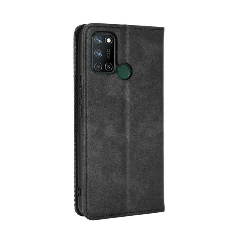 Flip Case Realme 7i Schwarz Stilisierter Vintage-Ledereffekt