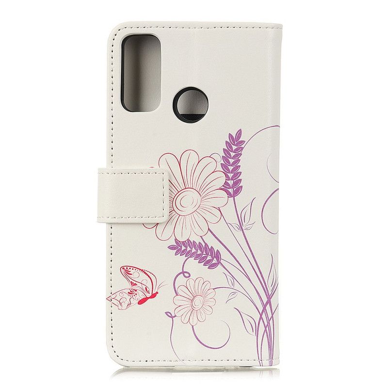 Lederhüllen Realme 7i Handyhülle Schmetterlinge Und Blumen Zeichnen