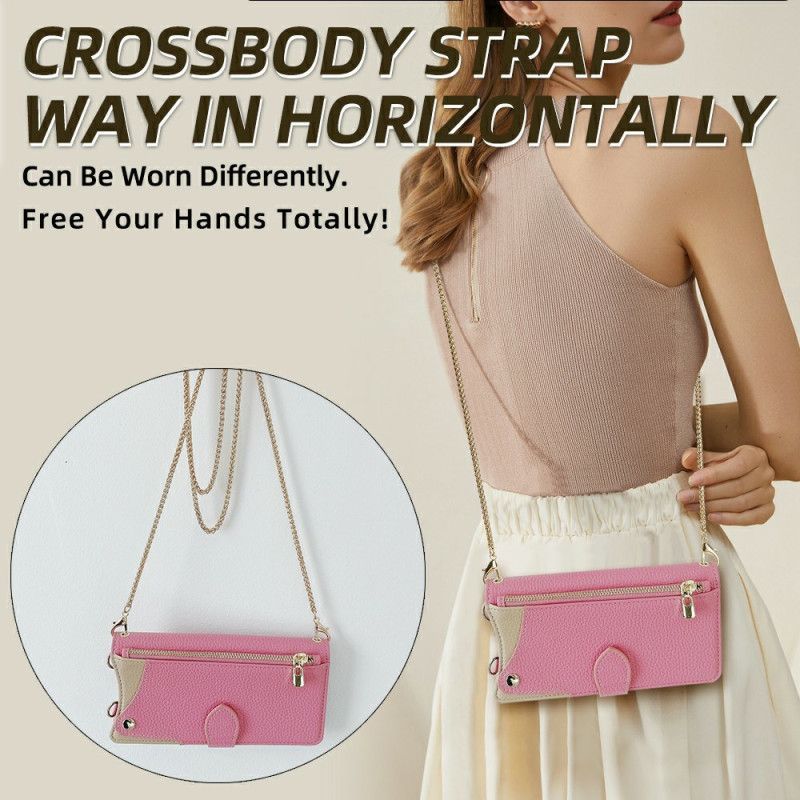 Lederhüllen Für Oneplus 13 Zweifarbige Geldbörse Mit Kette