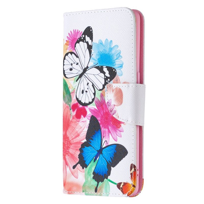 Lederhüllen Oppo Find X2 Neo Magenta Bemalte Schmetterlinge Und Blumen