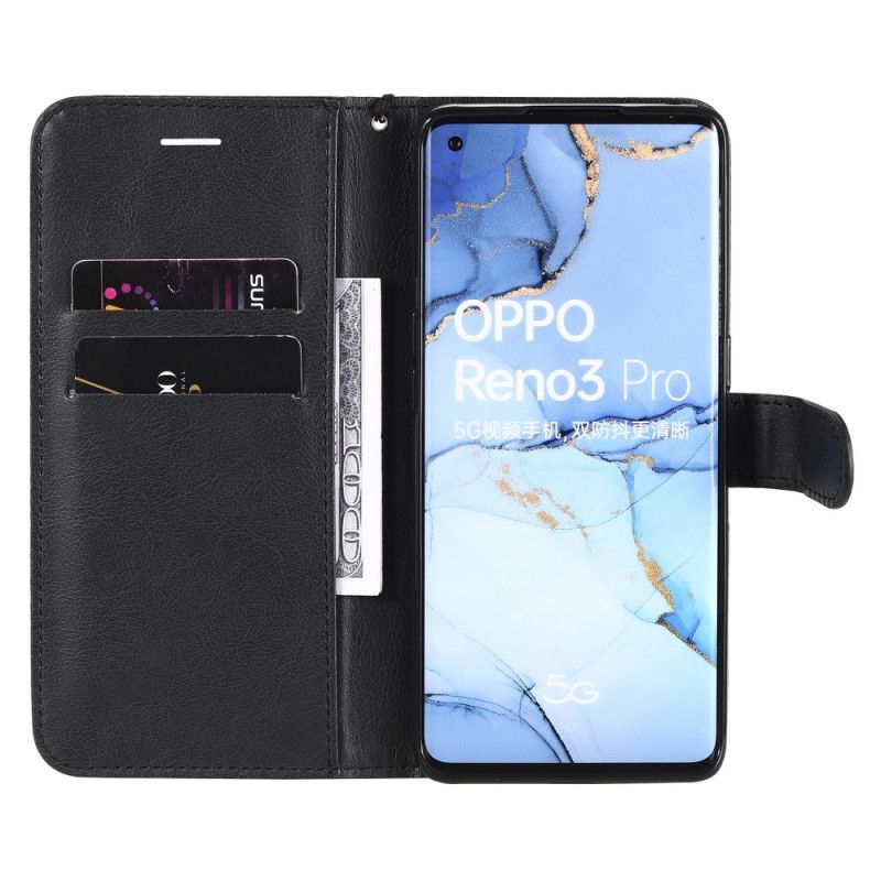 Lederhüllen Oppo Find X2 Neo Schwarz Einfarbige Serie Mit Armband