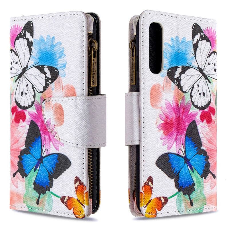 Lederhüllen Oppo Find X2 Neo Weiß Schmetterlingstasche Mit Reißverschluss