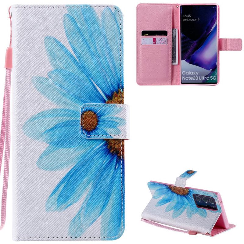 Lederhüllen Für Samsung Galaxy Note 20 Ultra Blaue Aquarellblume