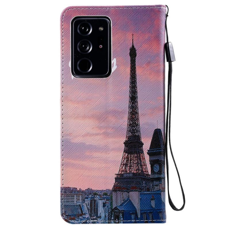 Lederhüllen Für Samsung Galaxy Note 20 Ultra Eiffelturm Rosa Himmel