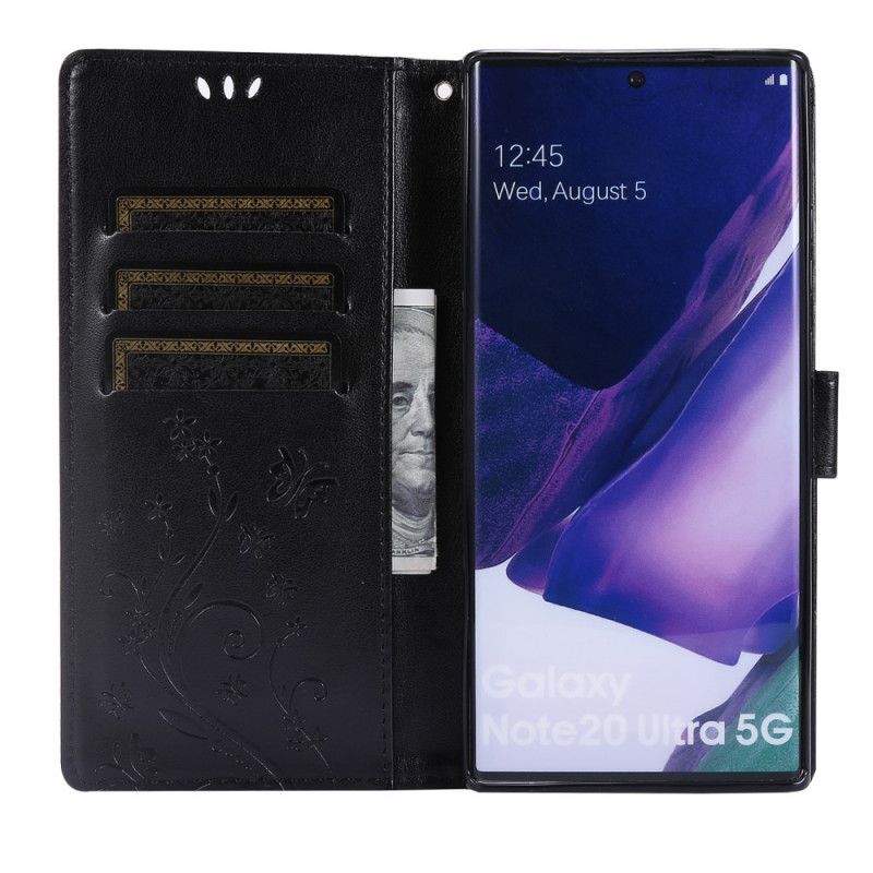 Lederhüllen Für Samsung Galaxy Note 20 Ultra Schwarz Schmetterlinge Im Wind