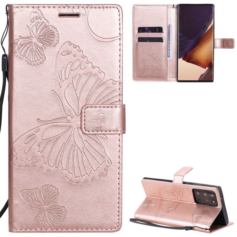 Lederhüllen Samsung Galaxy Note 20 Ultra Grau Riesige Tanga-Schmetterlinge